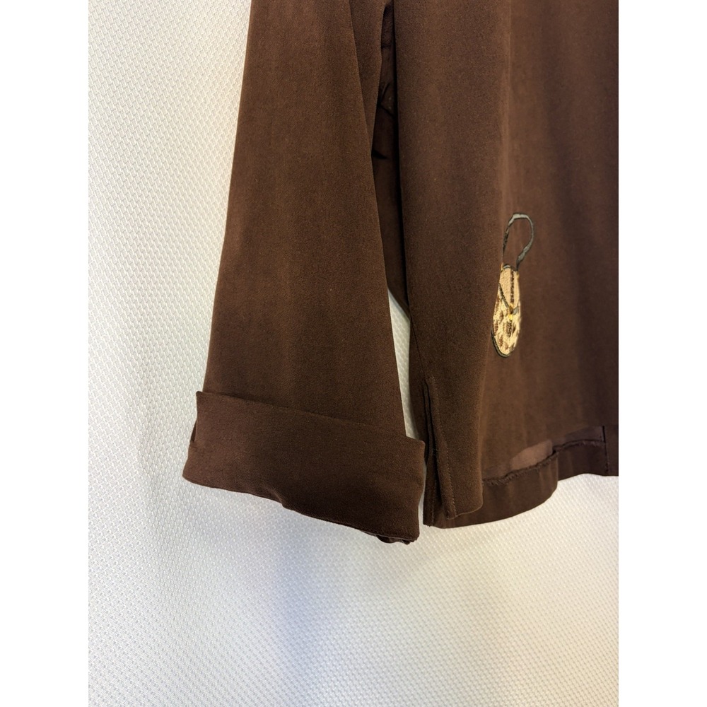 Citi Dress Brown Novelty Print Button Up Shirt Womens Size 12 Vintage - Picture 7 of 7